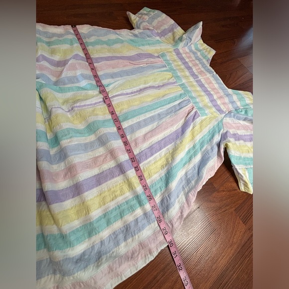 70s Saybury Pastel Striped House Dress Robe House Coffee Coat 2X Boho Rainbow - Picture 3 of 5
